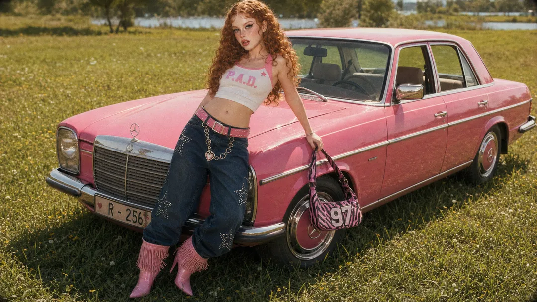 Pink Vintage Car Y2K Shoot